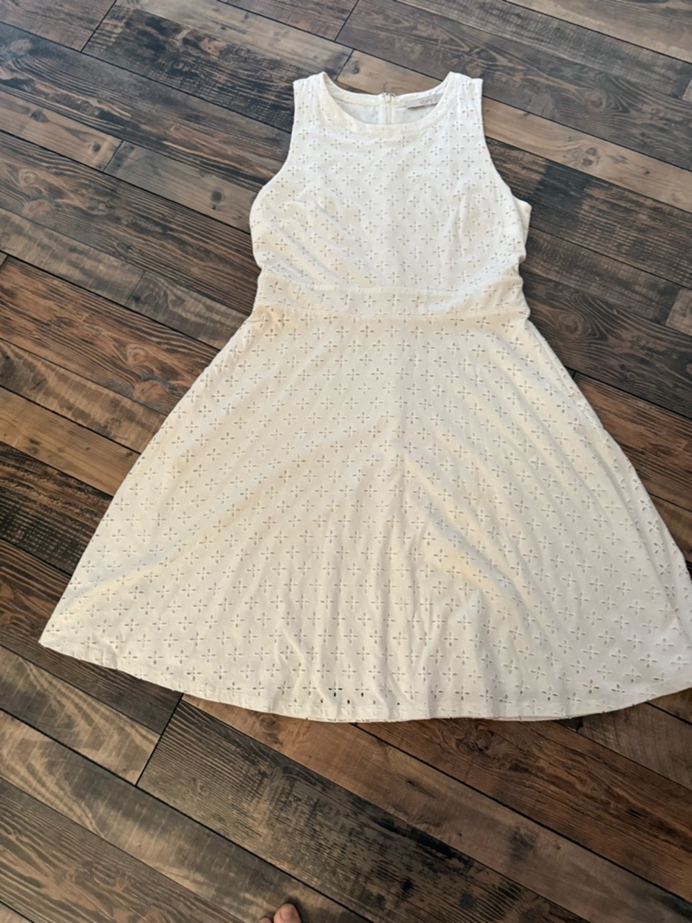 LOFT White Eyelet Crewneck Sleeveless Dress